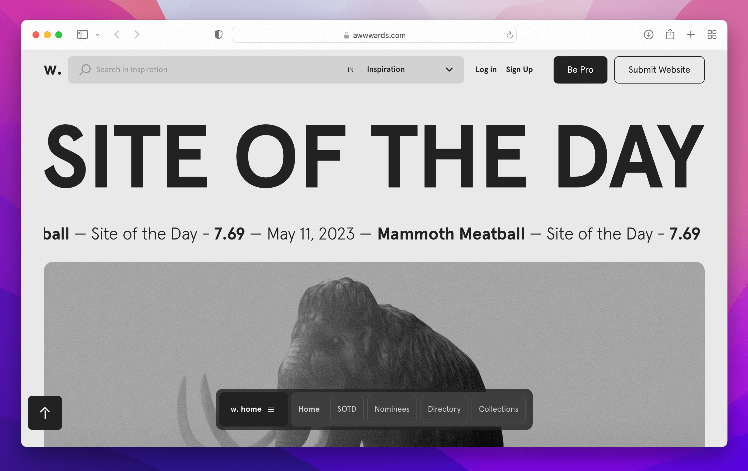 Homepage of Awwwards website showing Site of the Day