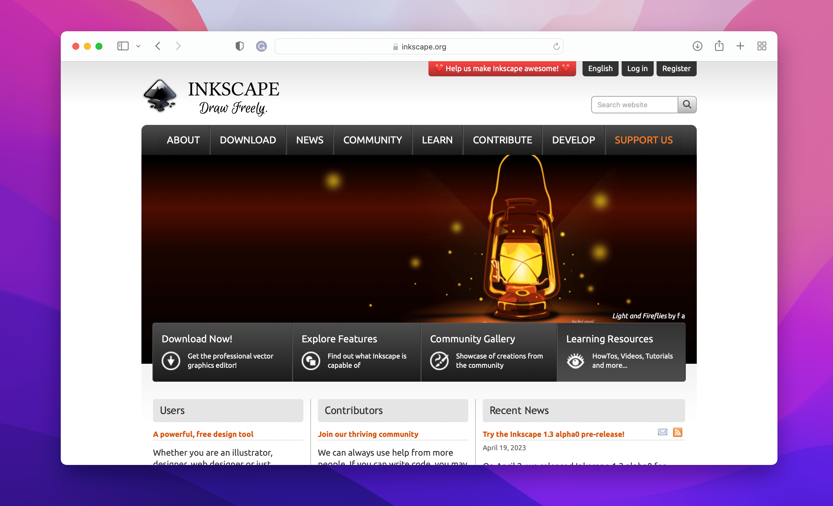 a screenshot of Inkscape web page