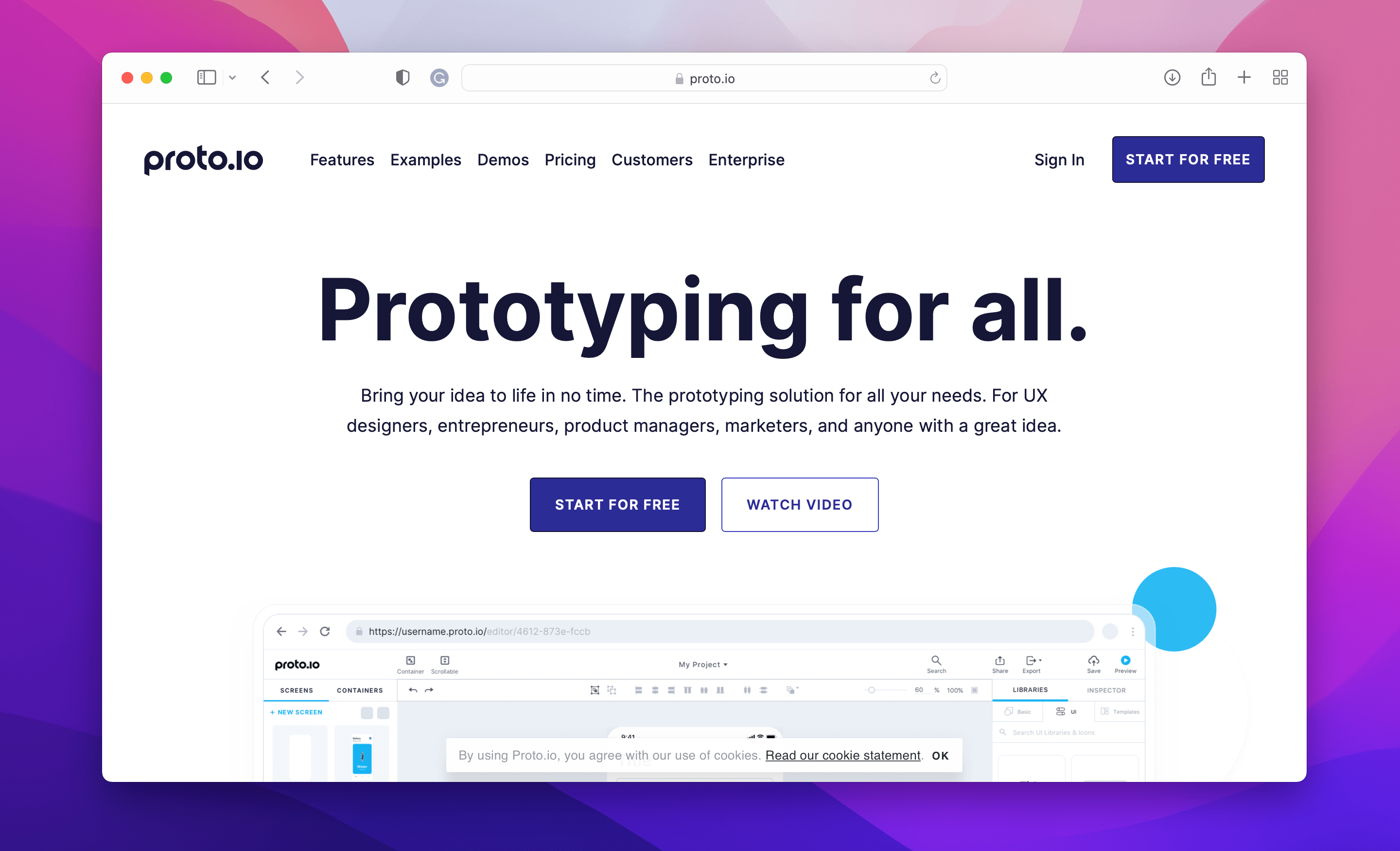 a screenshot of Proto.io design tool web page