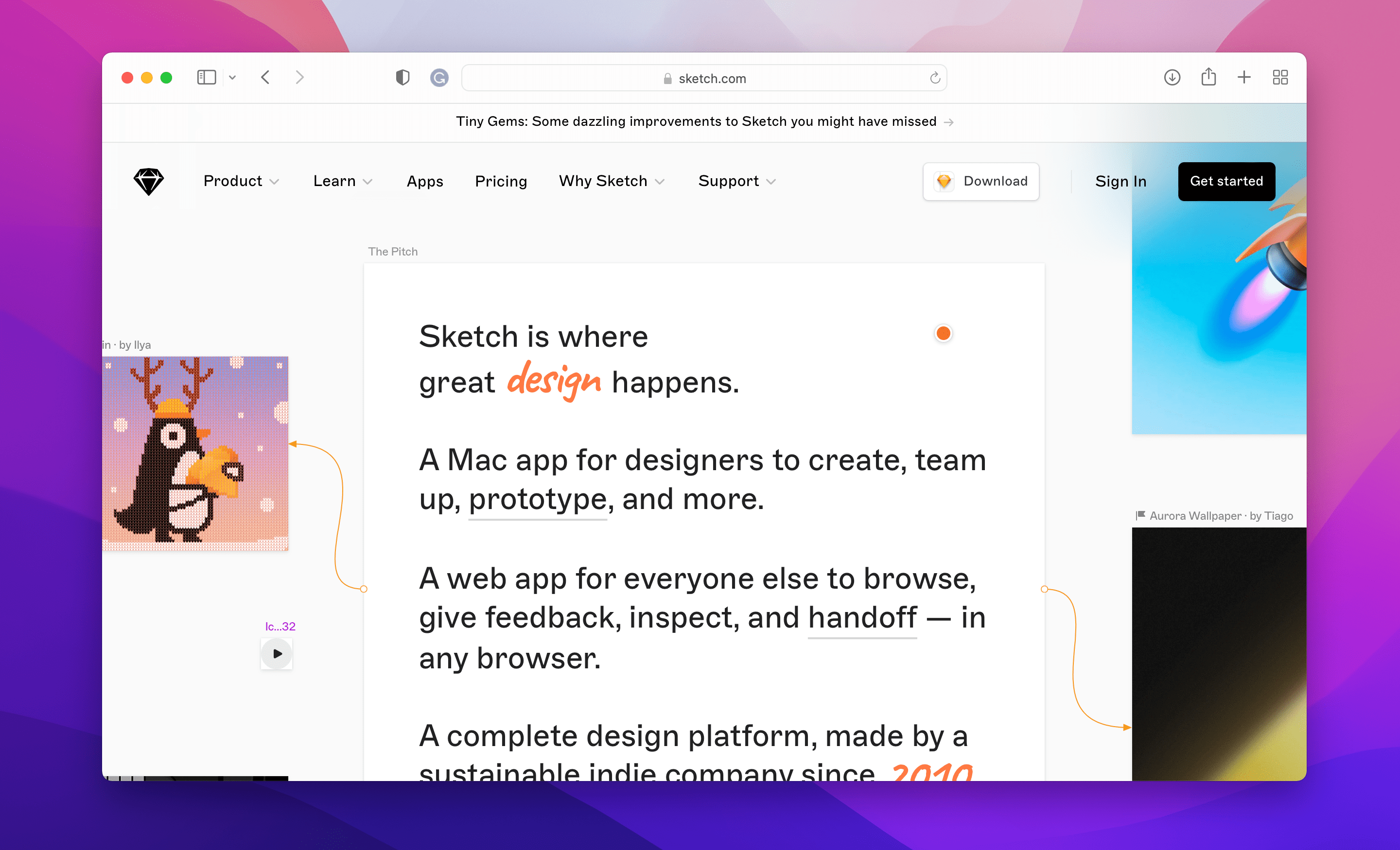 a screenshot of Sketch design tool web page