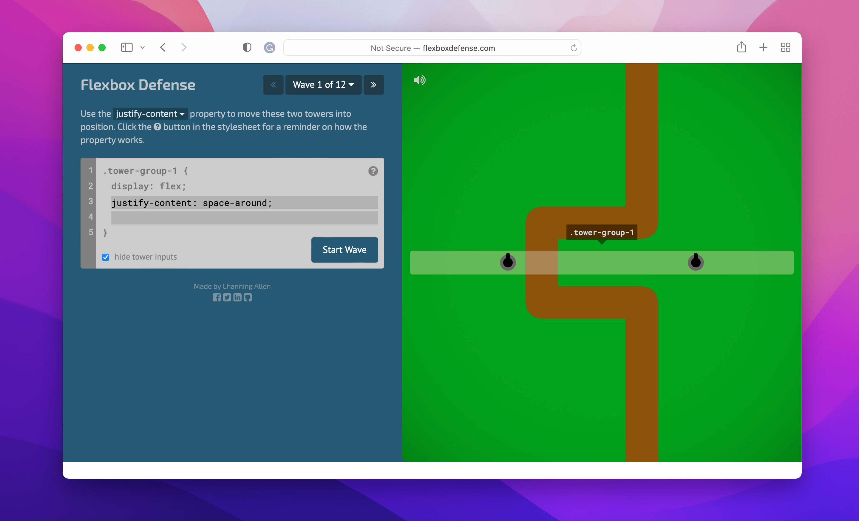 Flexbox Defense game interface