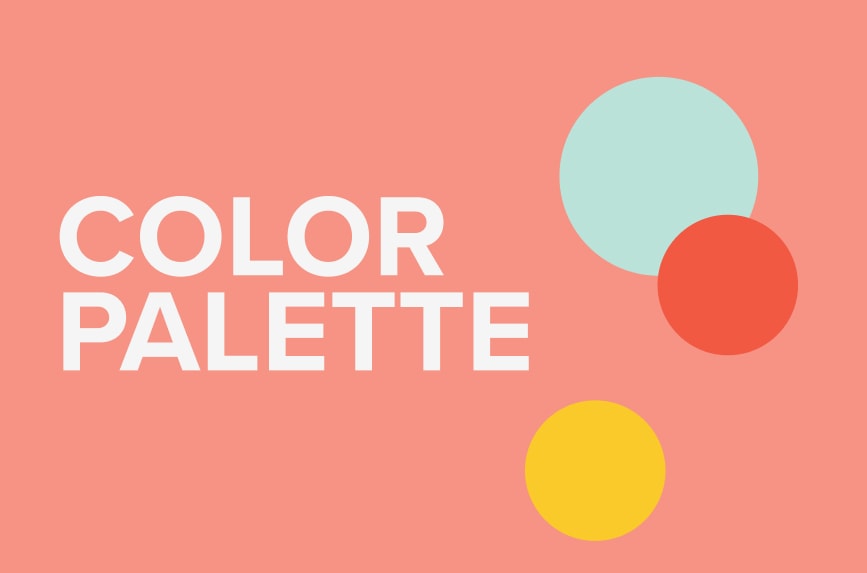 the text color palette on salmon pink background and colorful circles