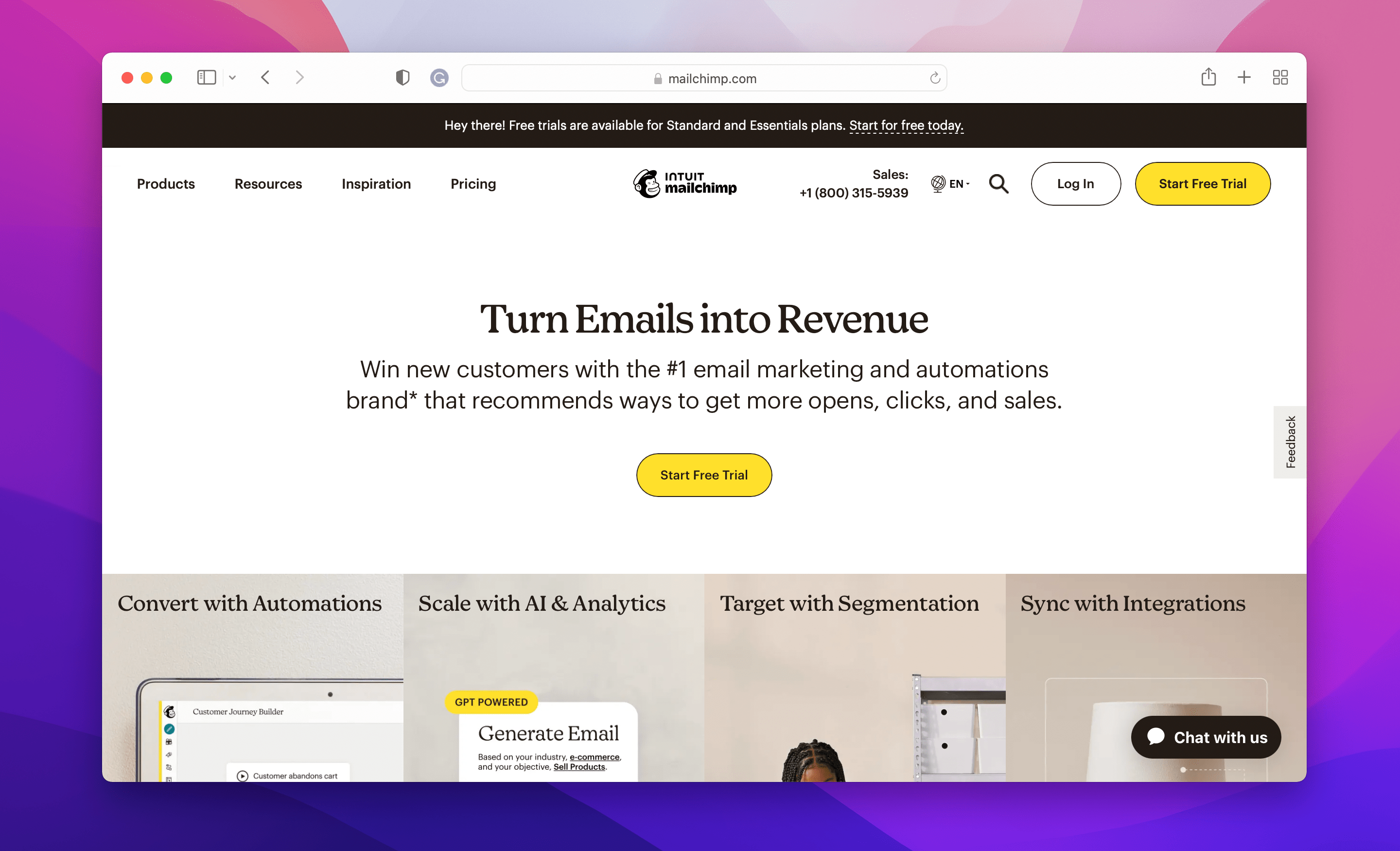 a screenshot of Mailchimp web page