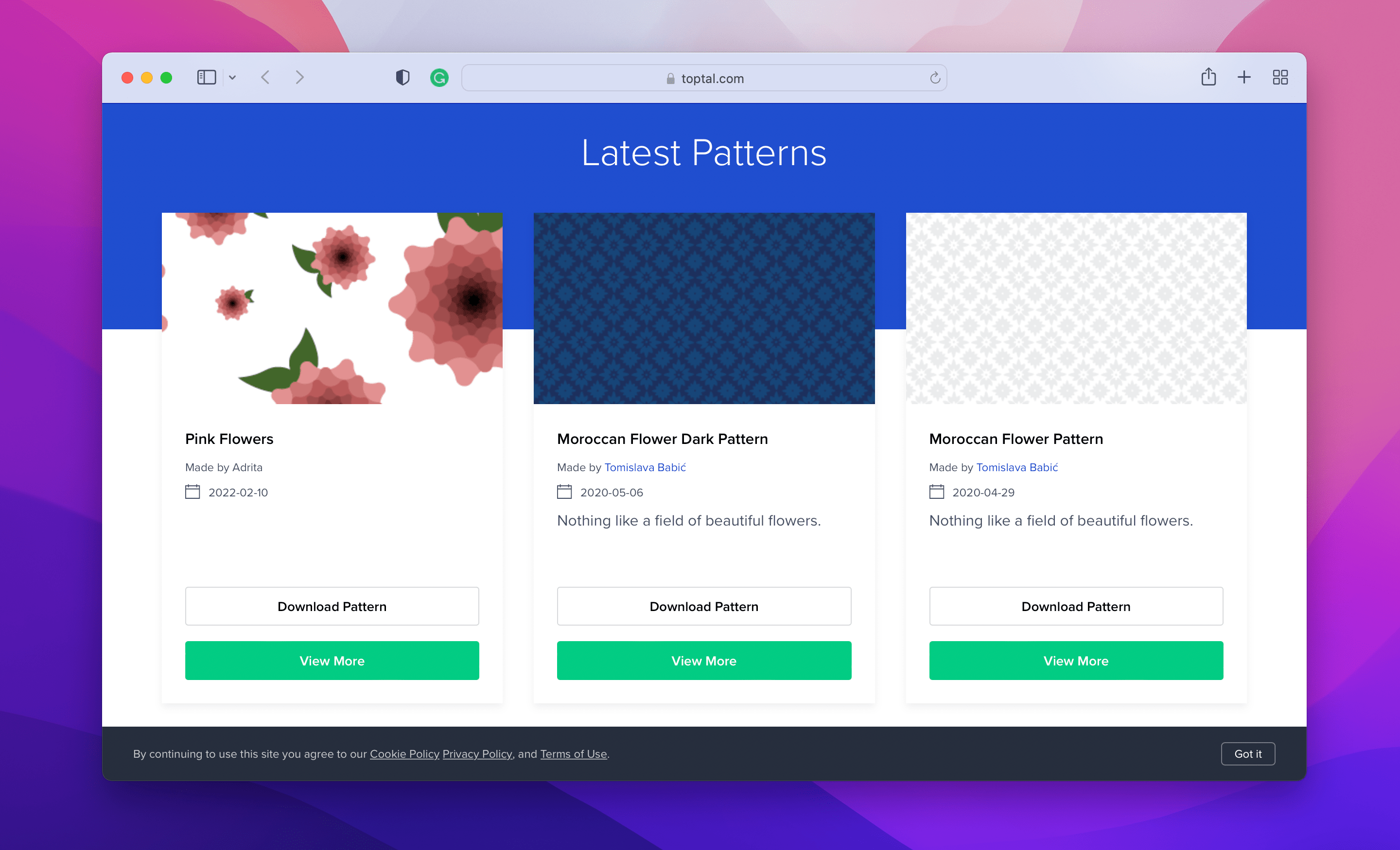 a screenshot of Subtle Patterns svg background web page
