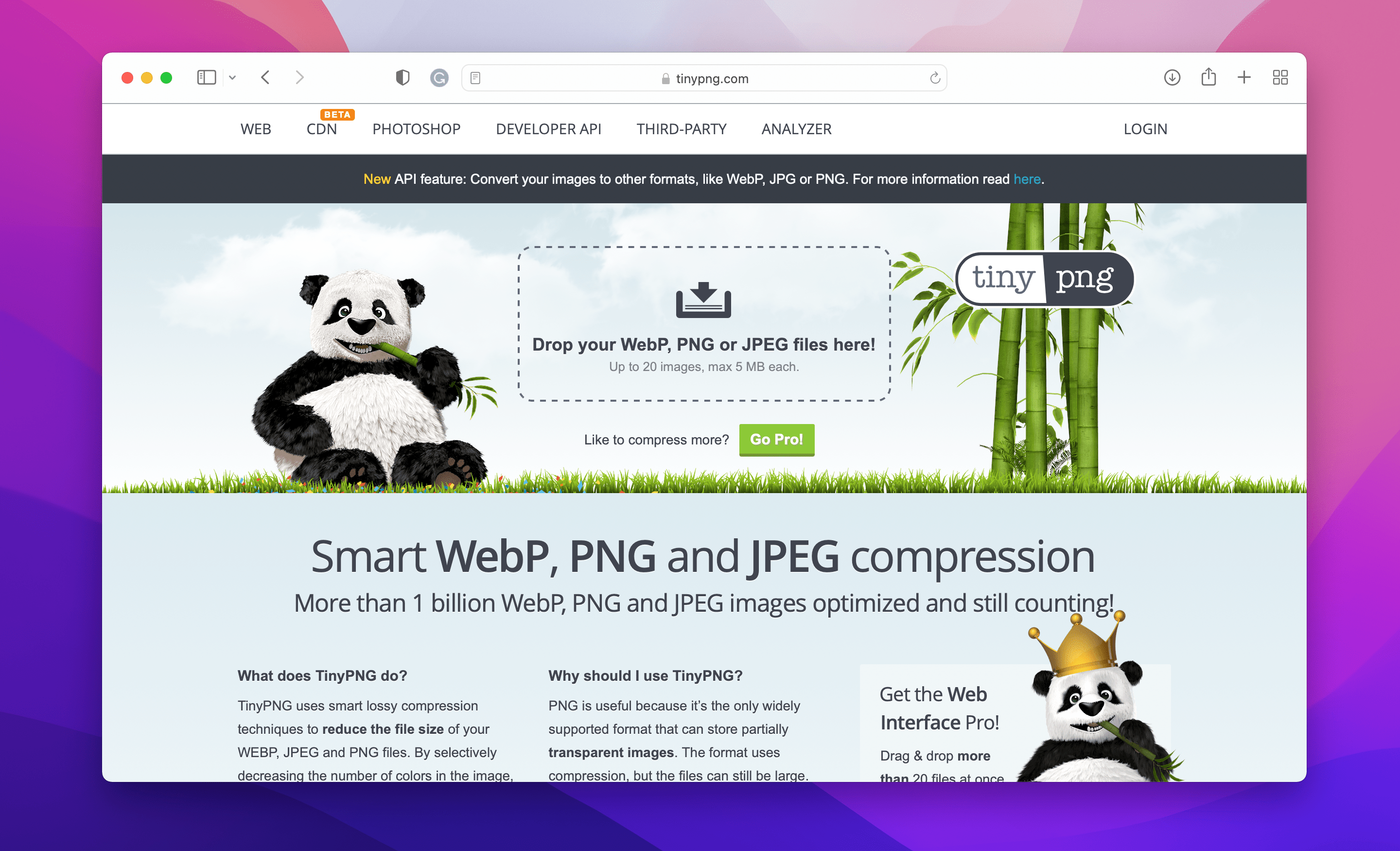 screenshot of TinyPNG web page