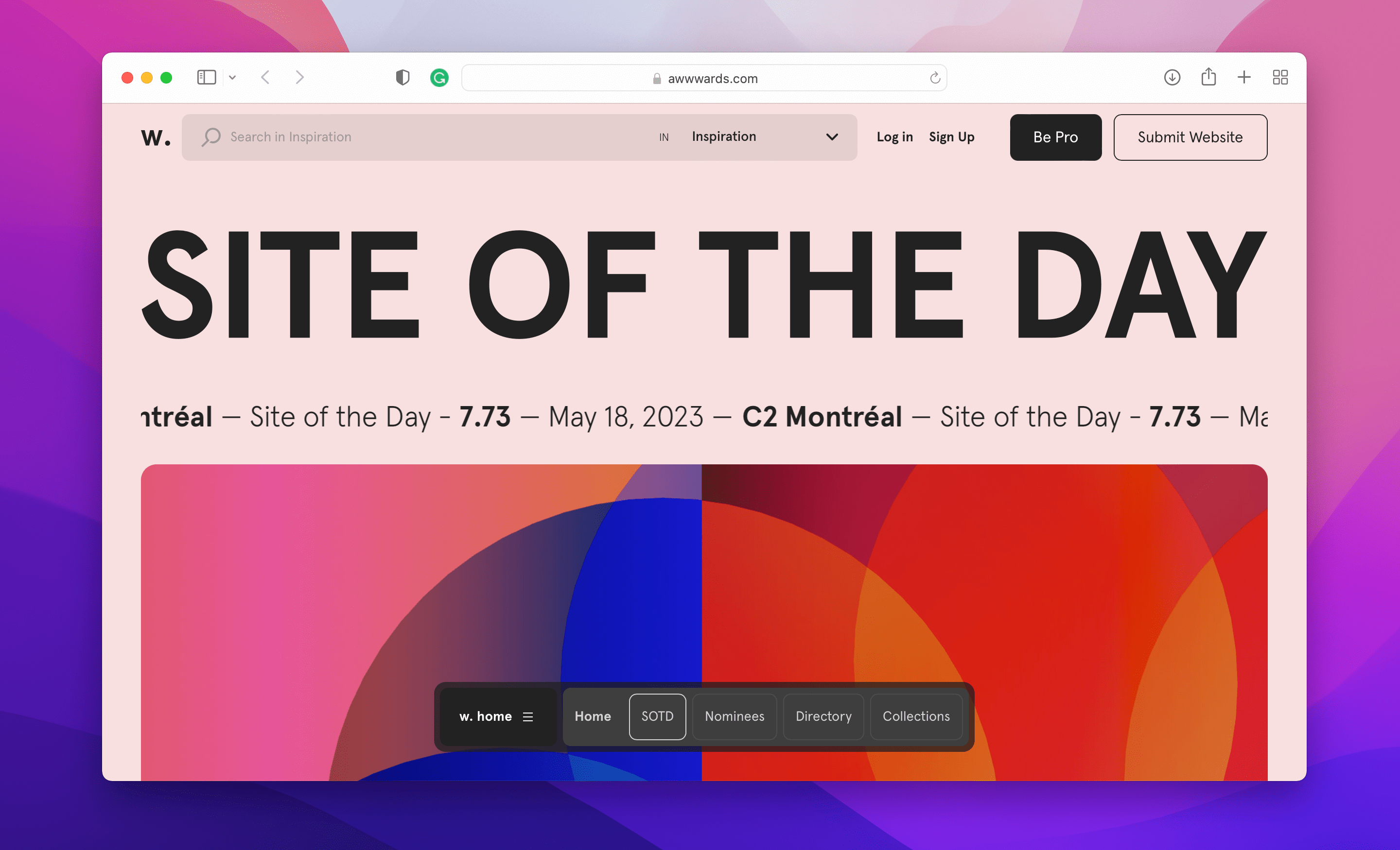 a screenshot of Awwwards web page