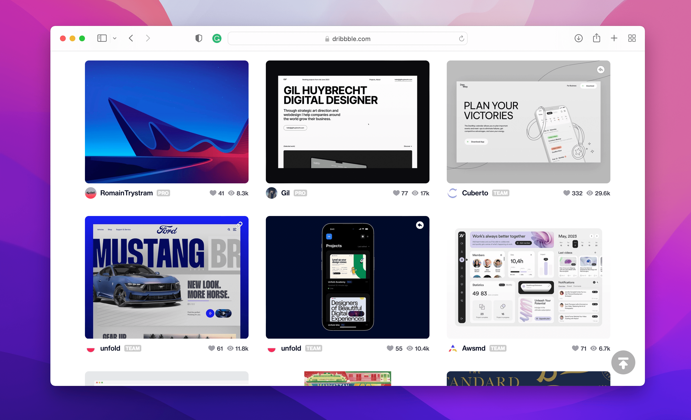 Dribbble web community homepage