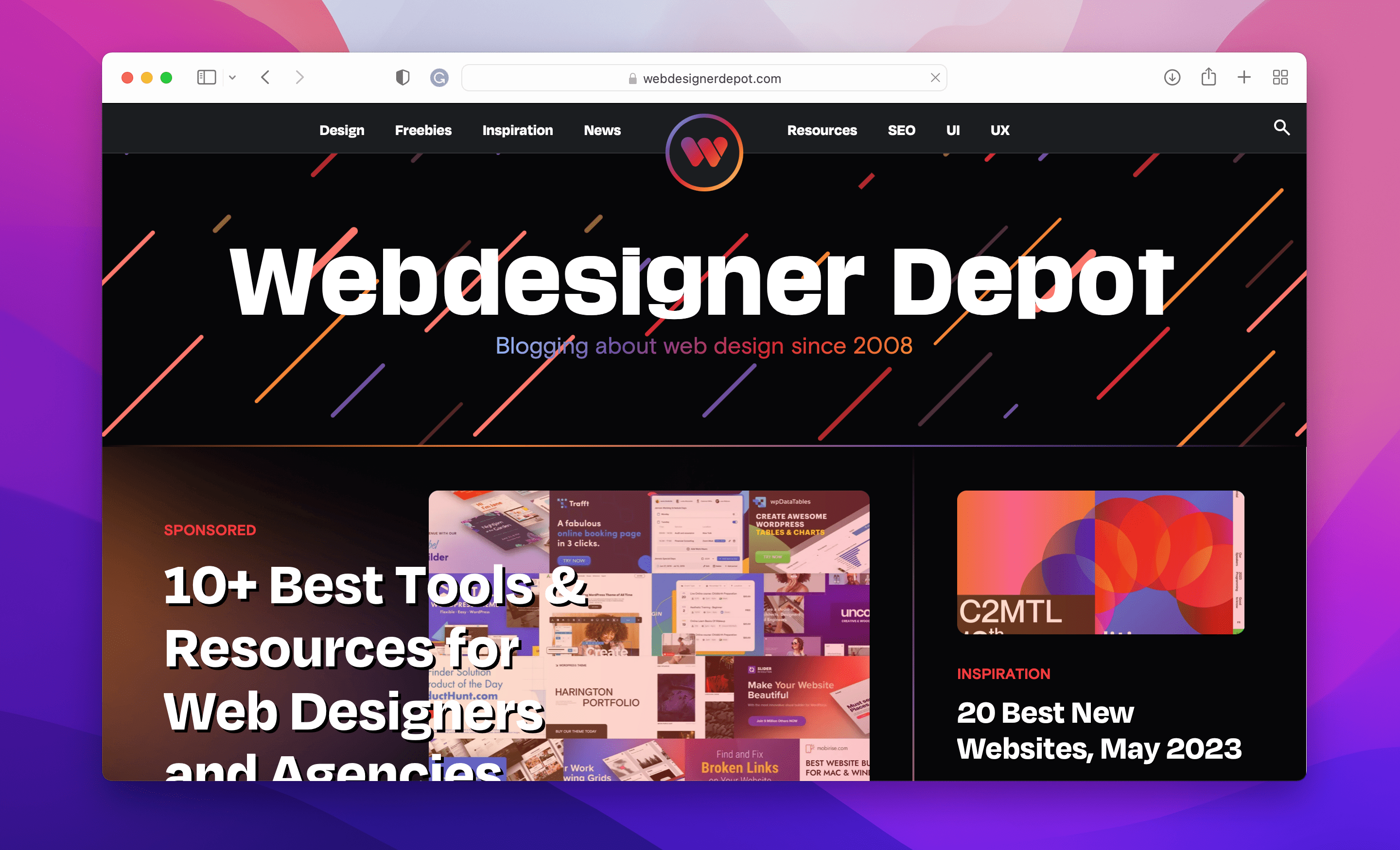 a screenshot of Web Designer Depot homepage