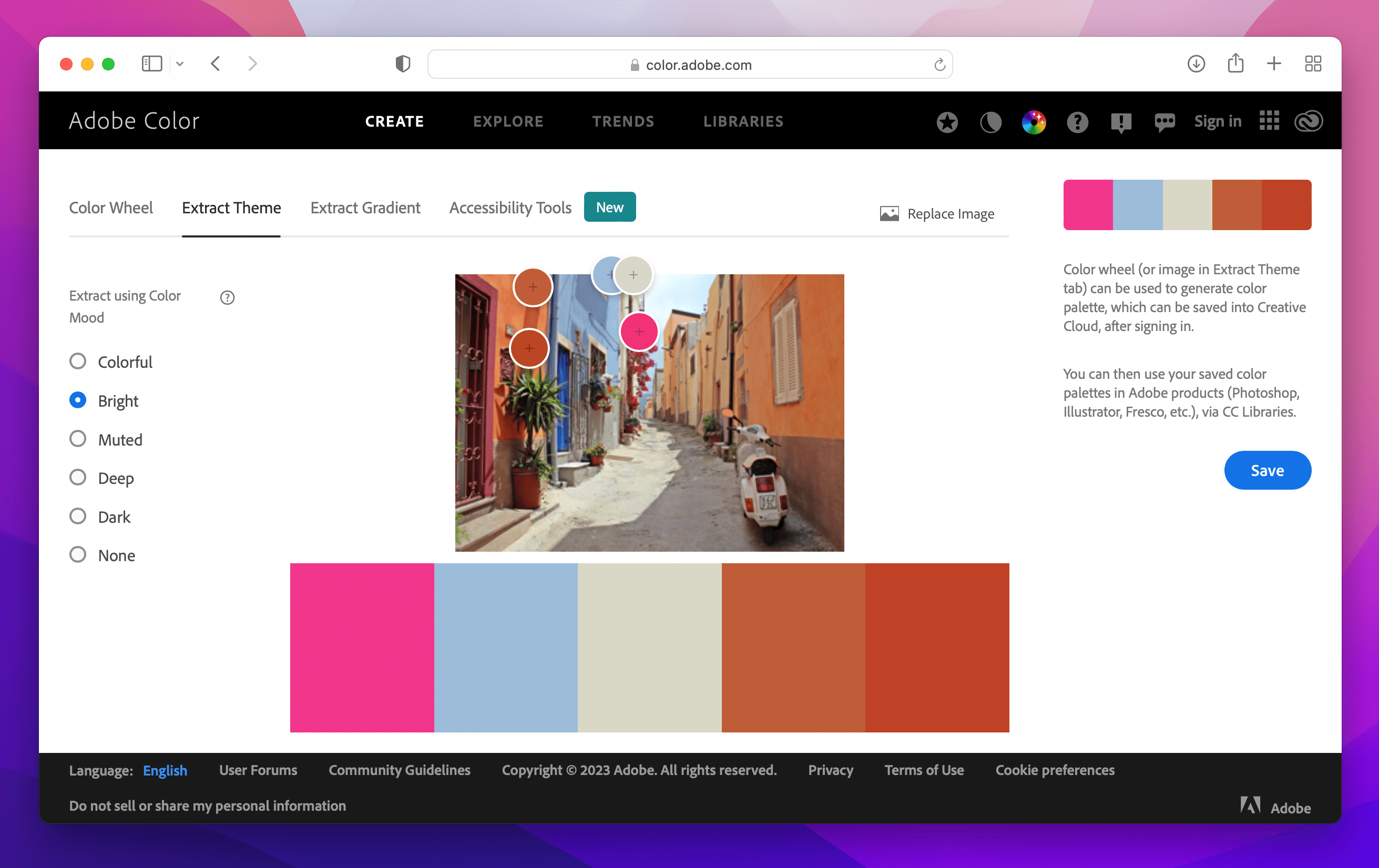 photo of rustic street in Italy color palette on Adobe Color website