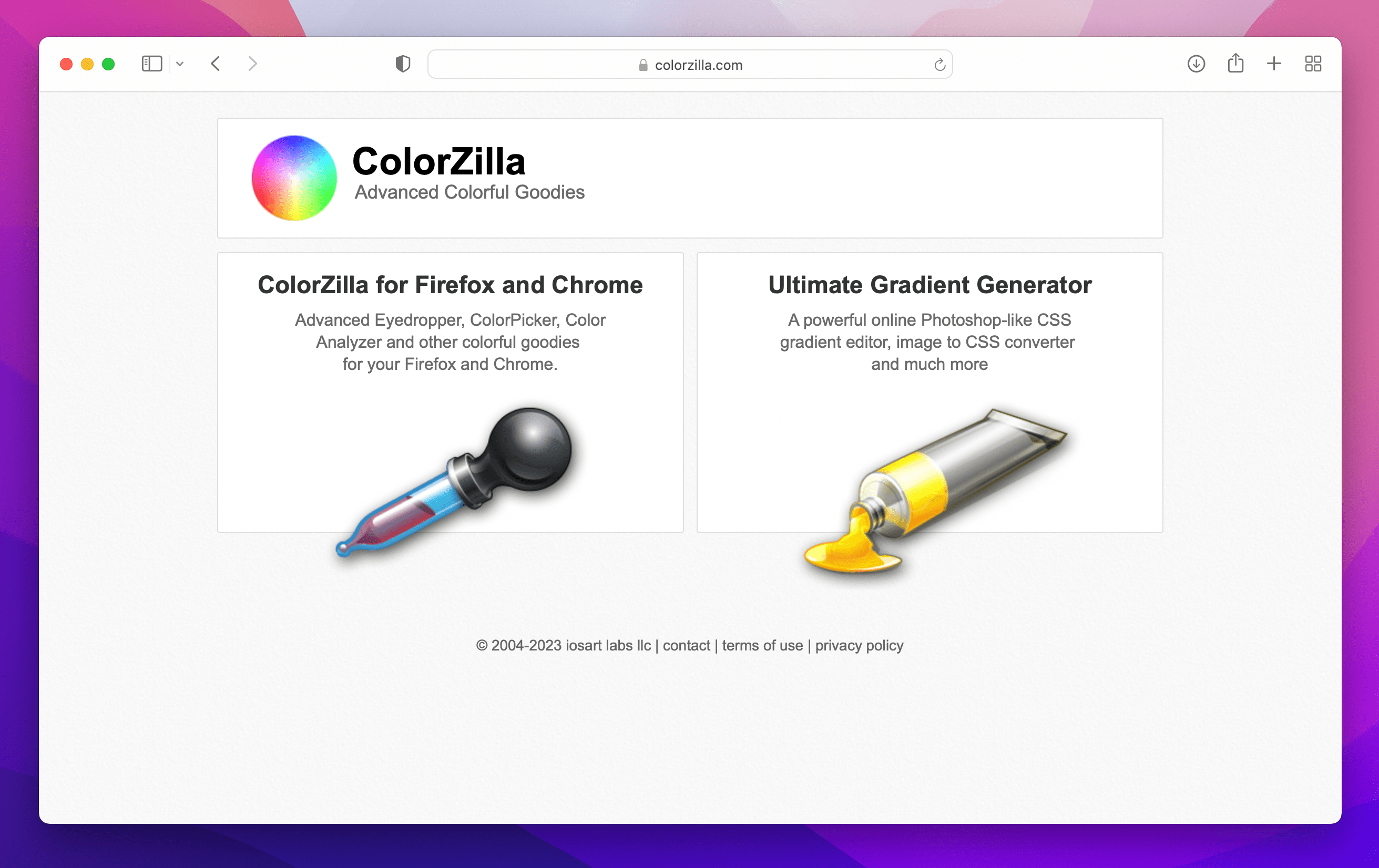 selection of gradient generator or color picker tools for download on Colorzilla website