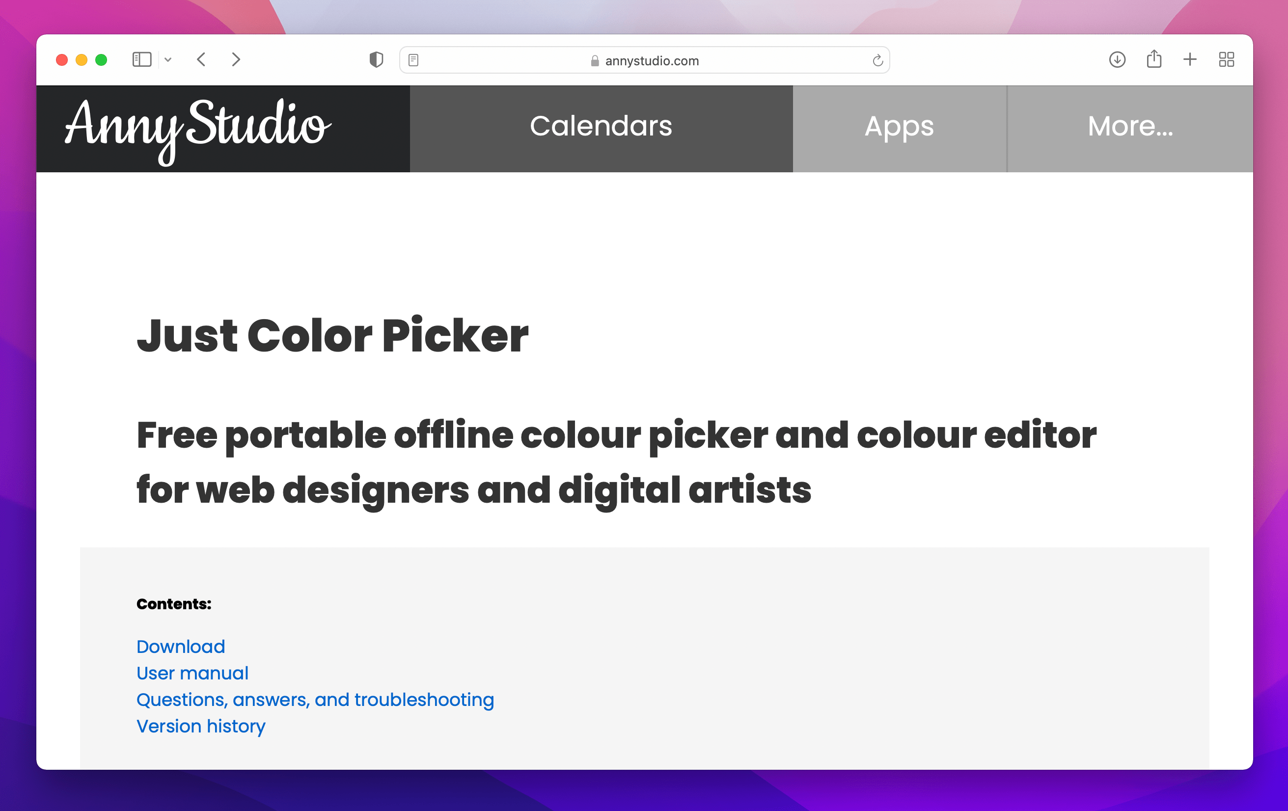 Just Color Picker website