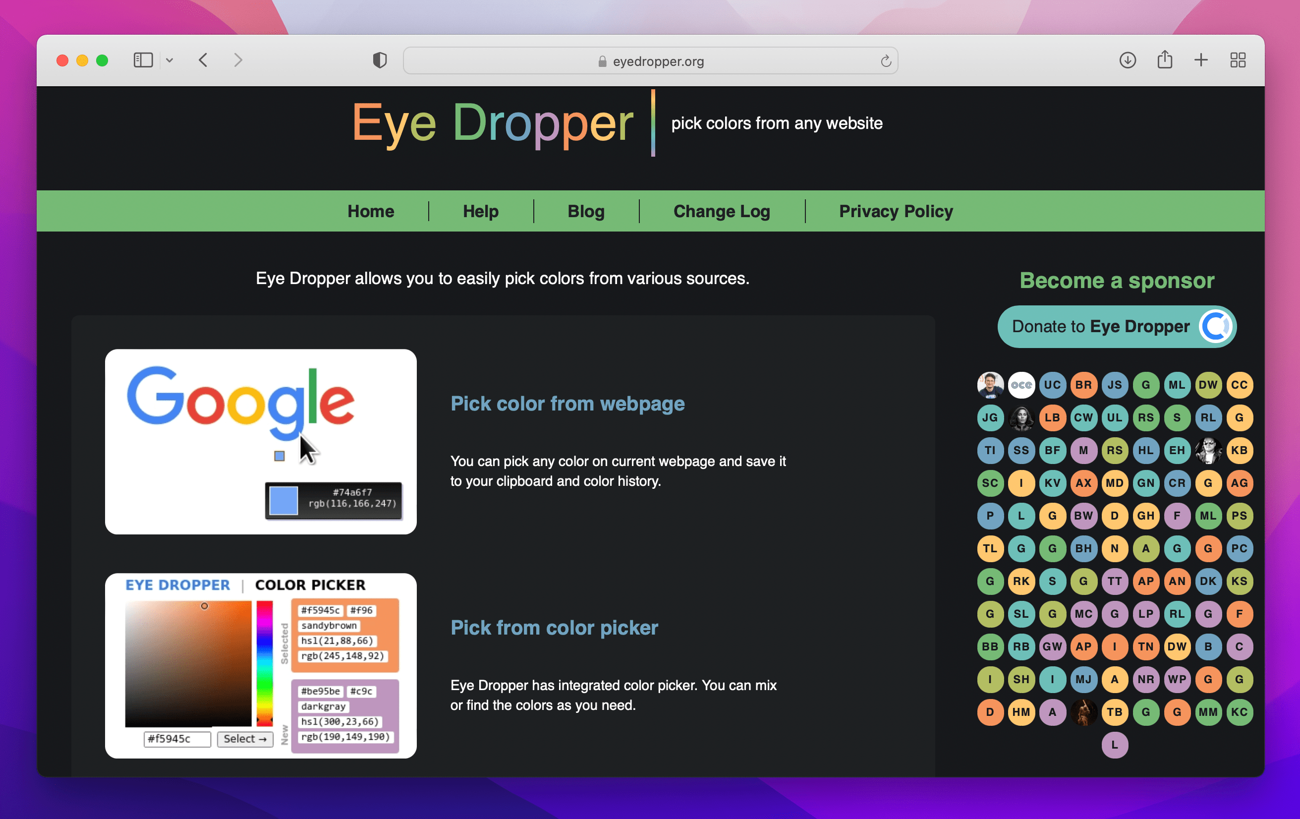 homepage of Eye Dropper website