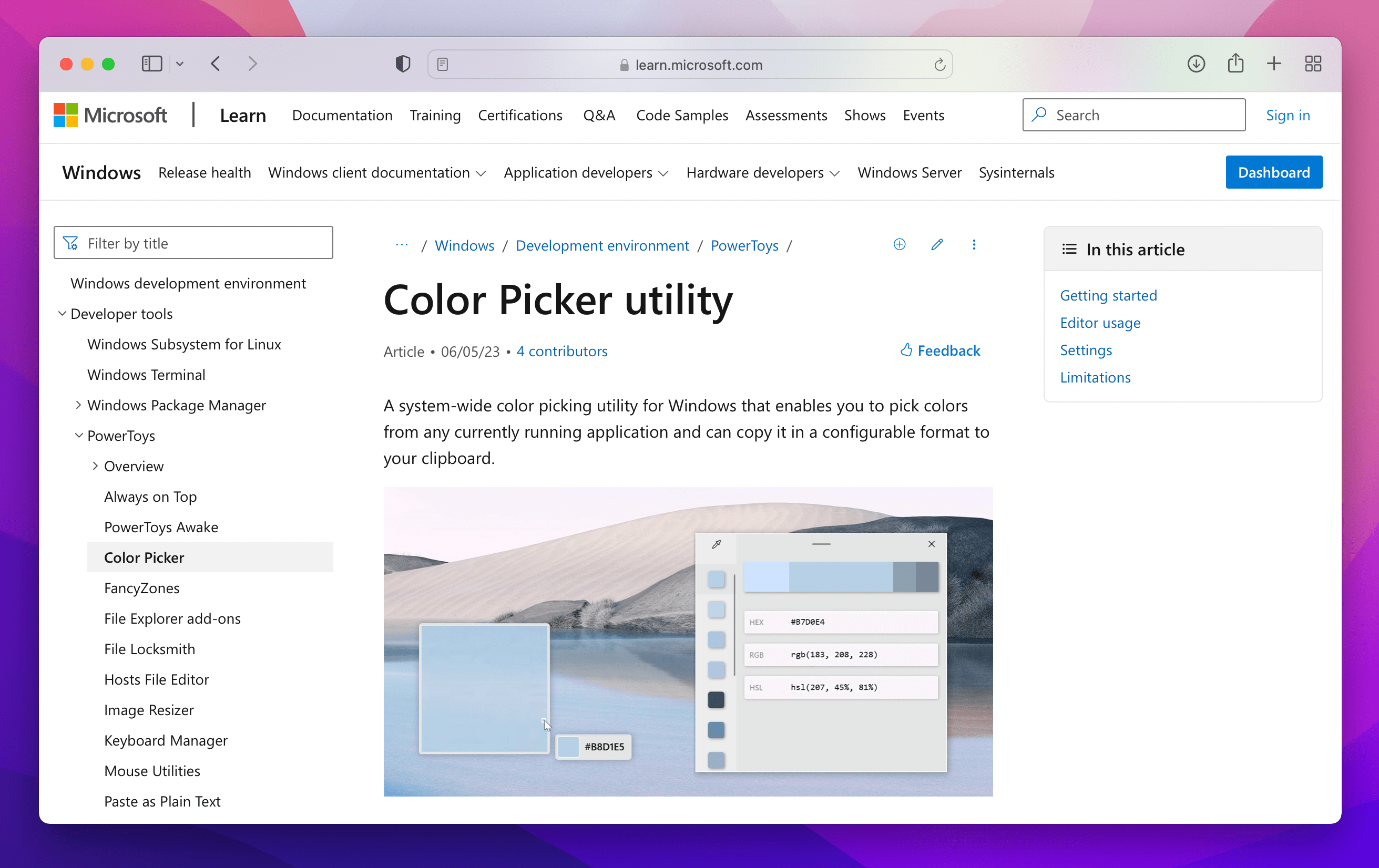 color picker utility display on Windows power tools website