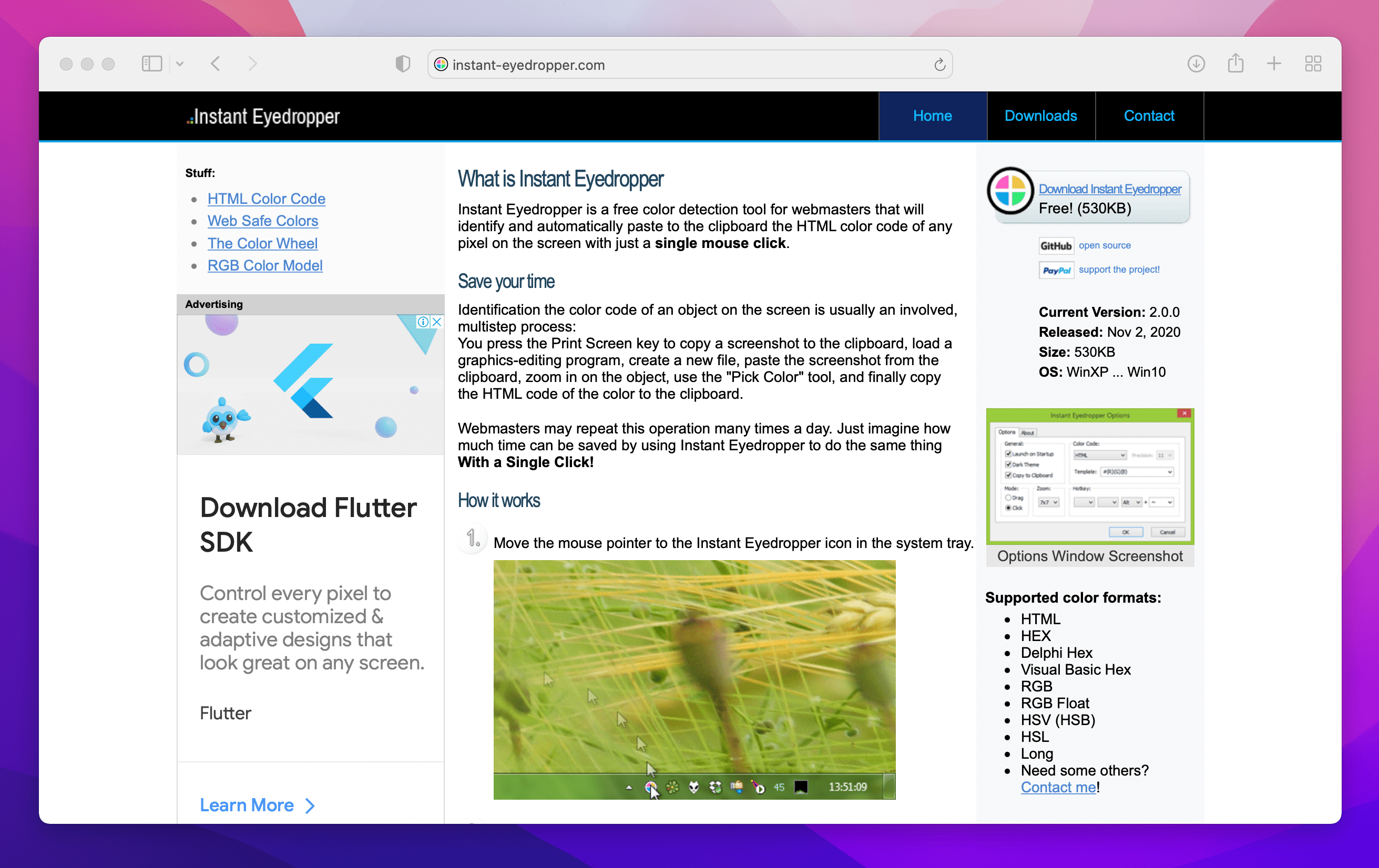 Instant eyedropper website that explains how how the plugin works