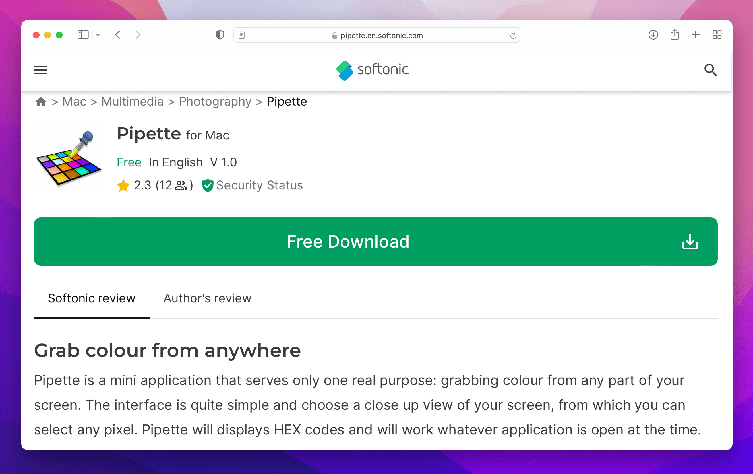 download page for Pipette for mac