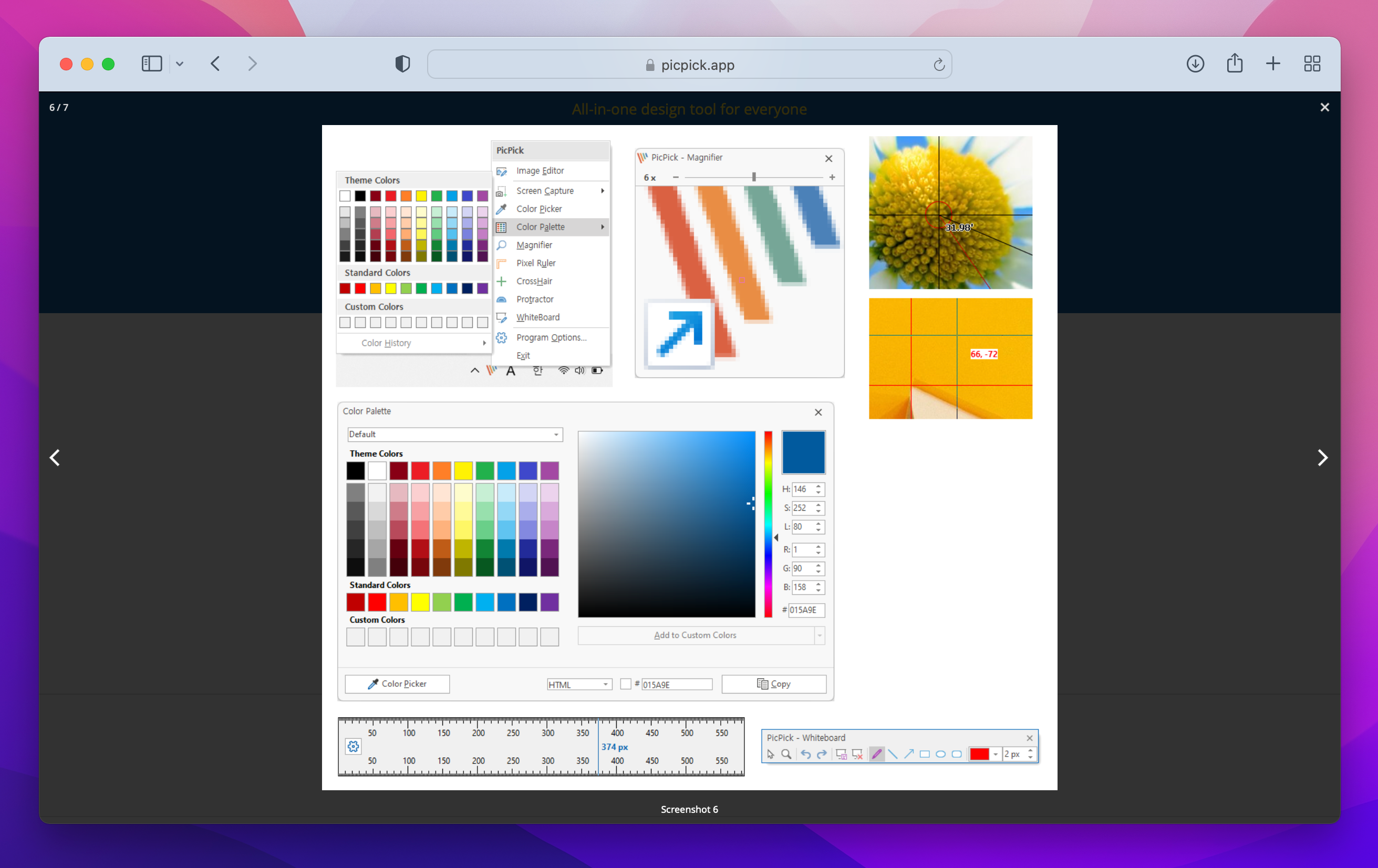 colorful selection of features of PicPick app for Windows