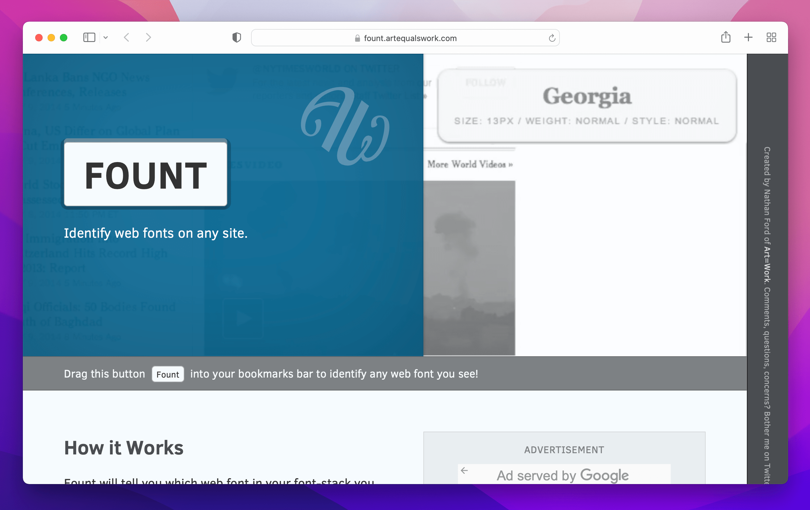 homepage of Fount website