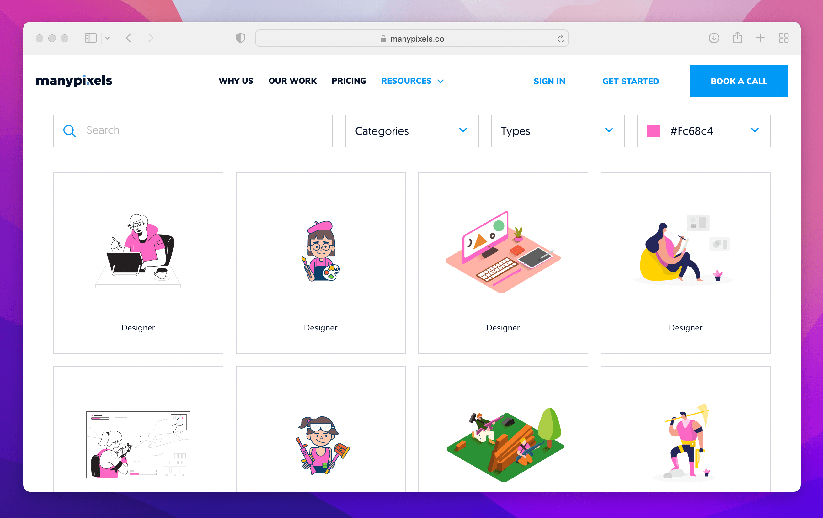 selection of colorful illustrations on ManyPixels website