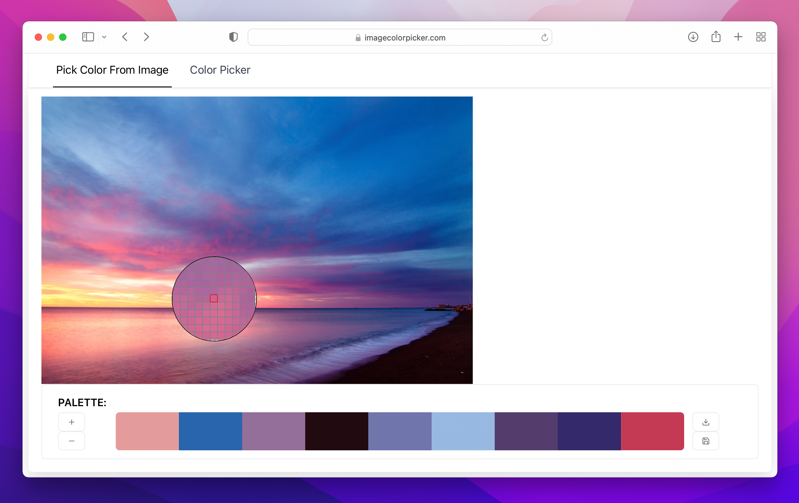 photo of pinkish purple sunset on Image Color Picker website