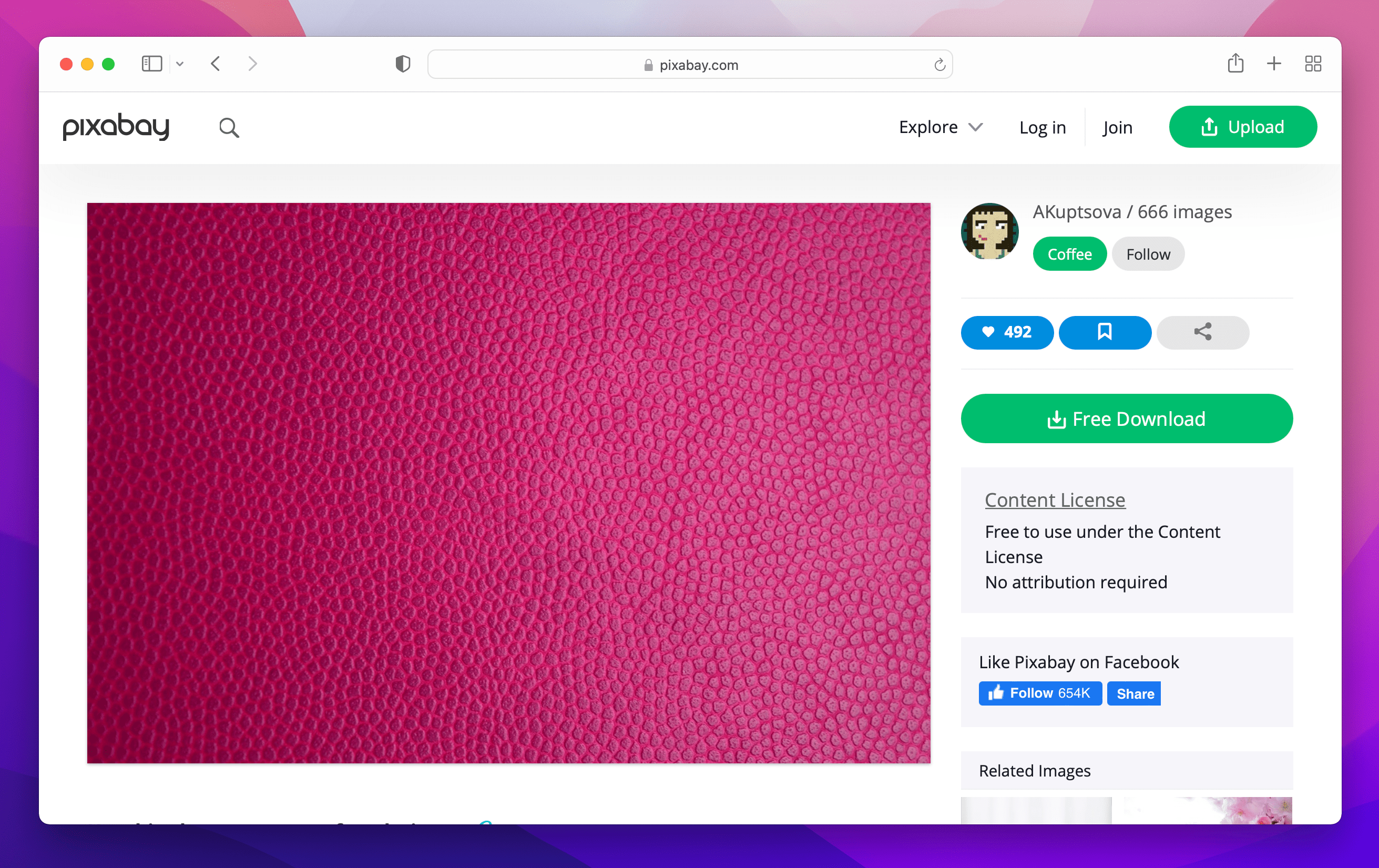 Pixabay website showing pink leather texture