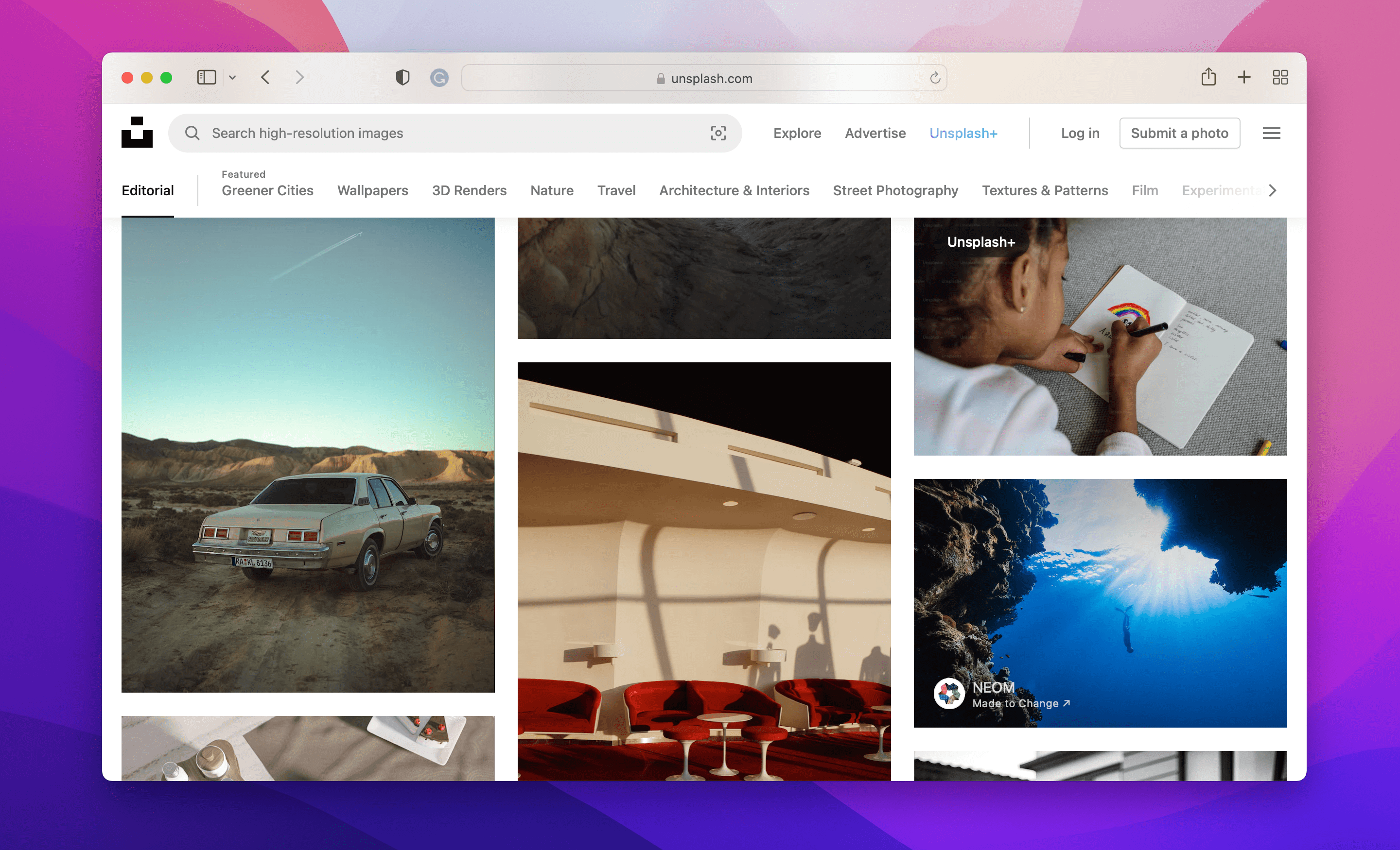 A screenshot of Unsplash+ web page