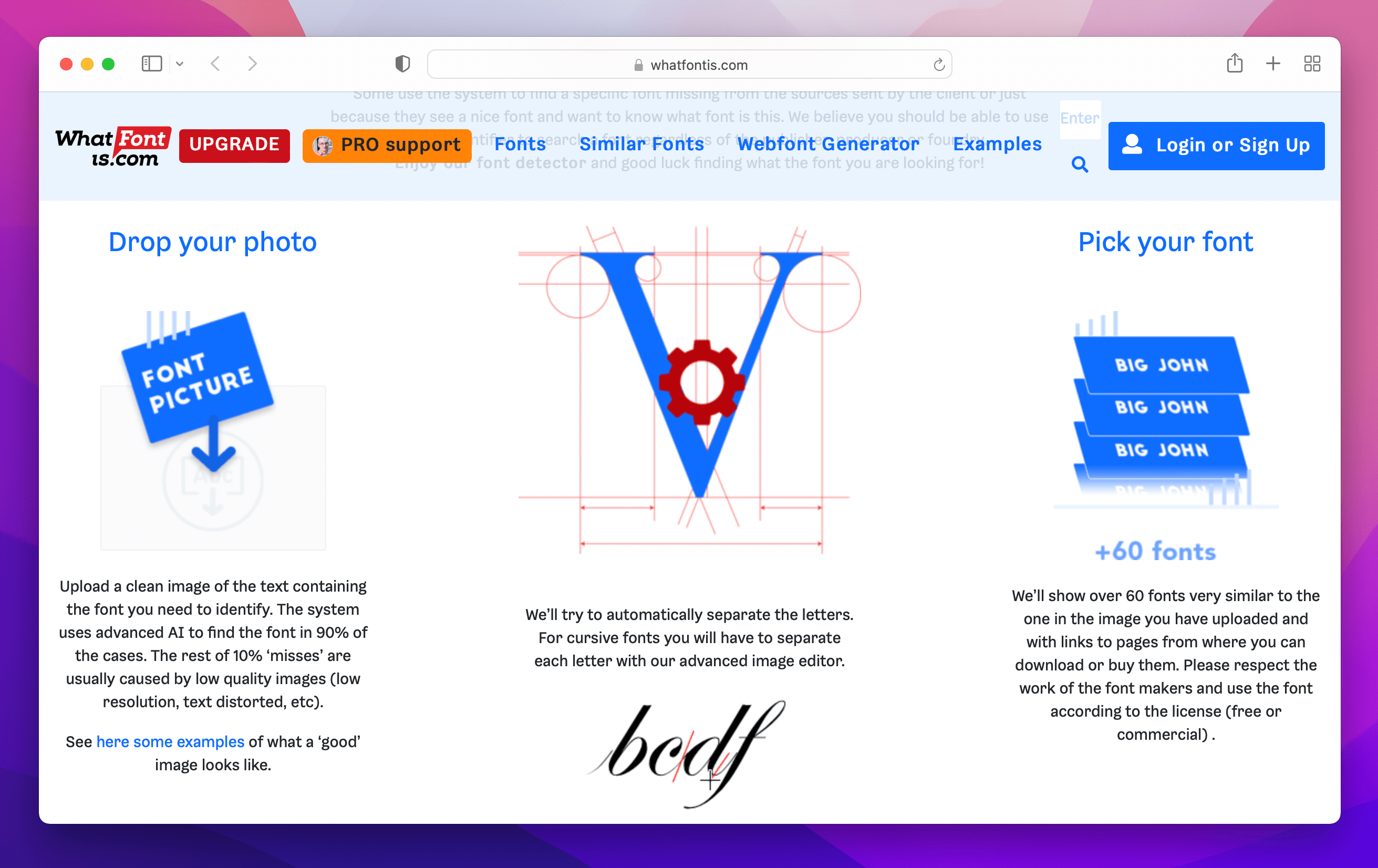 homepage of WhatFontIs website